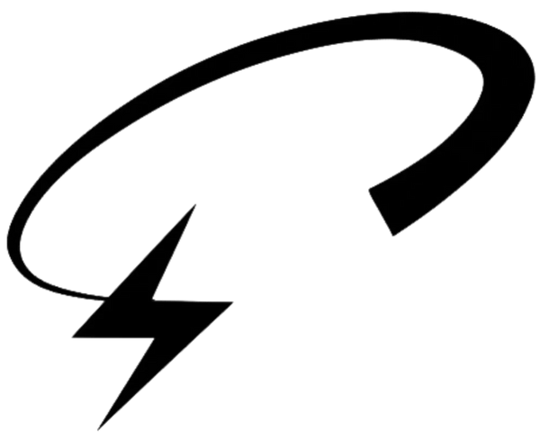 Black lightning bolt with curved line, minimalist streetwear graphic design